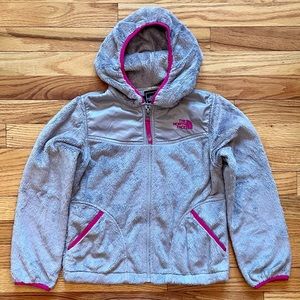 North Face Fleece - Girls Size S (7/8) - Gray with Pink accents - Zipper & Hood